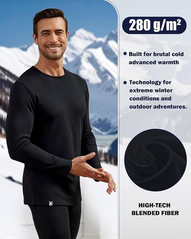 Men Heavyweight Cottony Polyester Thermal Underwear Base Layer Long Johns Blended Fleece Lined Set for Cold Weather in Kuwait