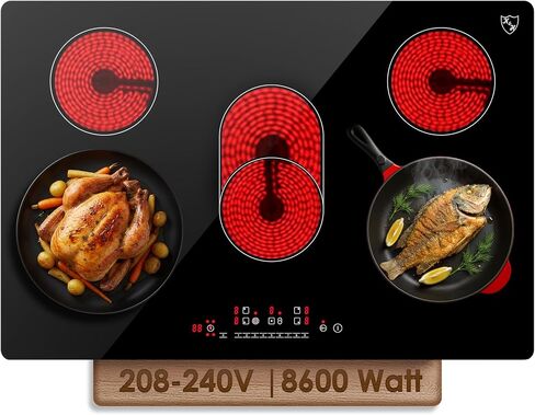 K&H 5 Burner 30 Inch Built-in Electric Stove Top Radiant Ceramic Cooktop Touch Control 240V 8600W CE30-8608 in Saudi Arabia