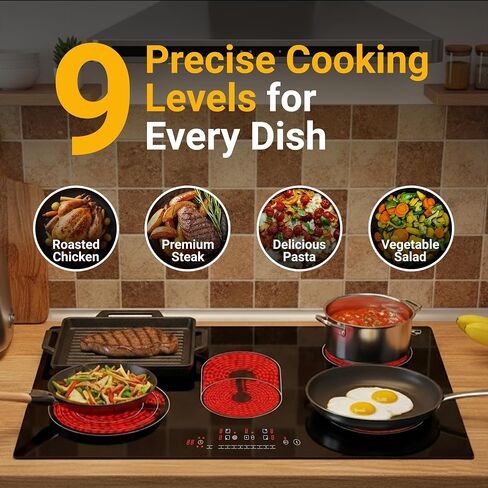 K&H 5 Burner 30 Inch Built-in Electric Stove Top Radiant Ceramic Cooktop Touch Control 240V 8600W CE30-8608 in Saudi Arabia