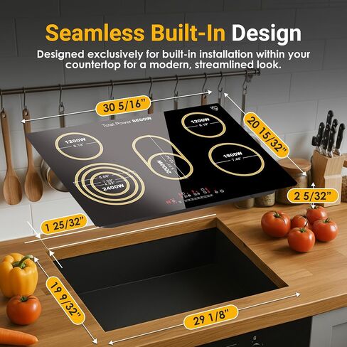 K&H 5 Burner 30 Inch Built-in Electric Stove Top Radiant Ceramic Cooktop Touch Control 240V 8600W CE30-8608 in Saudi Arabia