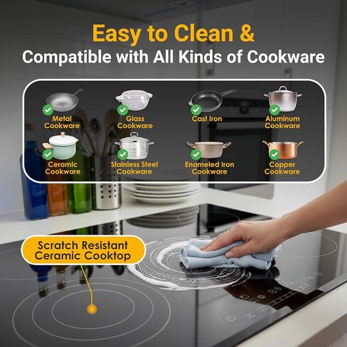 K&H 5 Burner 30 Inch Built-in Electric Stove Top Radiant Ceramic Cooktop Touch Control 240V 8600W CE30-8608 in Saudi Arabia