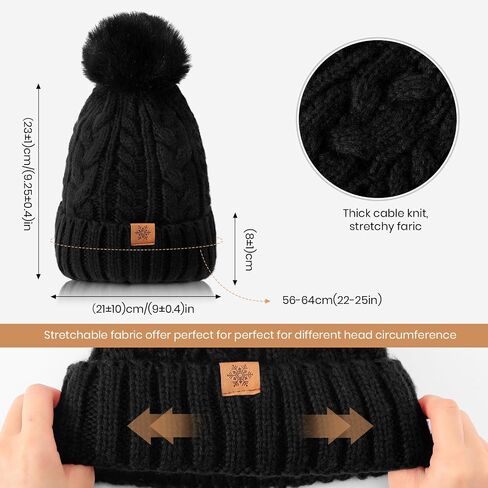 Winter Hats for Women - Fleece Lined Beanie for Women, Warm Winter Hat with Faux Fur Pom in Kuwait