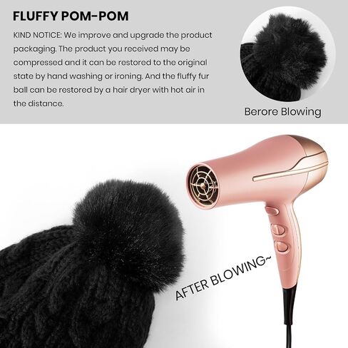 Winter Hats for Women - Fleece Lined Beanie for Women, Warm Winter Hat with Faux Fur Pom in Kuwait