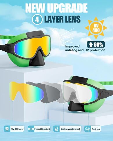 Aegend Swim Goggles with Nose Cover, 2 Pack Wide View Swimming Mask Anti-Fog/UV in Saudi Arabia