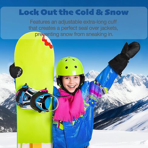 Ski Mittens & Snow Gloves for Men Women Kids - Touchscreen Waterproof Thermal Insulated Winter Gloves for Skiing, Snowboarding and Cold Weather in Saudi Arabia