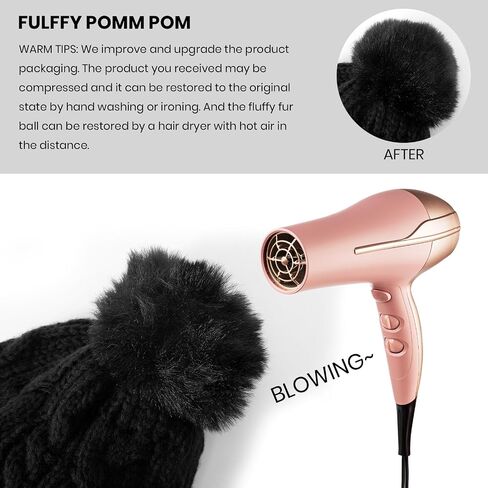 Winter Hats for Women - Fleece Lined Beanie for Women, Warm Winter Hat with Faux Fur Pom in Kuwait