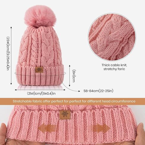 Winter Hats for Women - Fleece Lined Beanie for Women, Warm Winter Hat with Faux Fur Pom in Kuwait