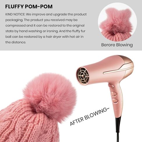 Winter Hats for Women - Fleece Lined Beanie for Women, Warm Winter Hat with Faux Fur Pom in Kuwait
