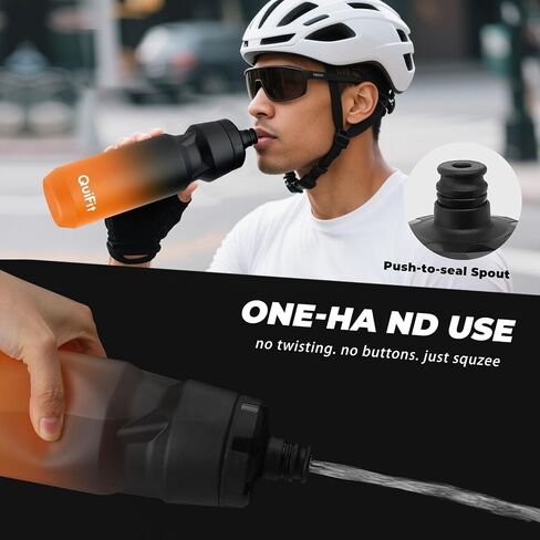 QuiFit Cycling Water Bottle 24oz, 2 Pack Sports Water Bottle BPA Free, Leakproof, Lightweight, With Dust Cap, Fits for Most Bike Drink Holder, for Biking, Running, Travel(Black+Black Orange, 24oz) in Kuwait