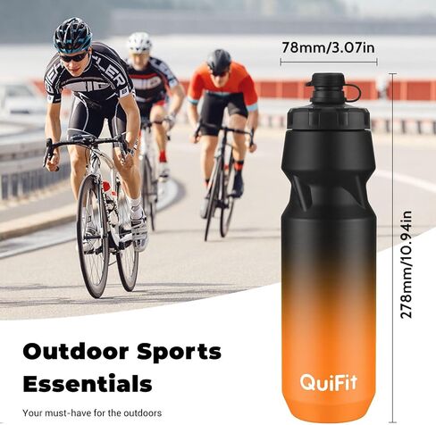 QuiFit Cycling Water Bottle 24oz, 2 Pack Sports Water Bottle BPA Free, Leakproof, Lightweight, With Dust Cap, Fits for Most Bike Drink Holder, for Biking, Running, Travel(Black+Black Orange, 24oz) in Kuwait