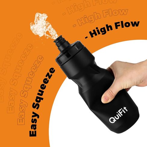 QuiFit Cycling Water Bottle 24oz, 2 Pack Sports Water Bottle BPA Free, Leakproof, Lightweight, With Dust Cap, Fits for Most Bike Drink Holder, for Biking, Running, Travel(Black+Black Orange, 24oz) in Kuwait