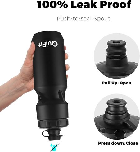 QuiFit Cycling Water Bottle 24oz, 2 Pack Sports Water Bottle BPA Free, Leakproof, Lightweight, With Dust Cap, Fits for Most Bike Drink Holder, for Biking, Running, Travel(Black+Black Orange, 24oz) in Kuwait