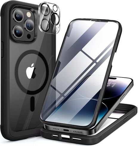سلسلة Miracase Glass مصممة لـ iPhone 14 Pro Case 6.1 بوصة ، وترقية علبة المصد الكامل للجسم مع واقي شاشة زجاجي مضمّن 9H ، مع حامي عدسة الكاميرا ، الأرجواني الداكن in Saudi Arabia