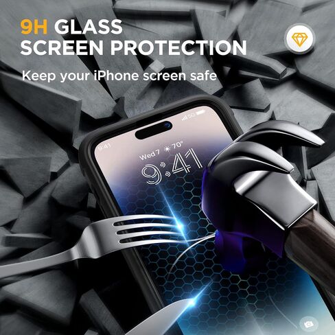 سلسلة Miracase Glass مصممة لـ iPhone 14 Pro Case 6.1 بوصة ، وترقية علبة المصد الكامل للجسم مع واقي شاشة زجاجي مضمّن 9H ، مع حامي عدسة الكاميرا ، الأرجواني الداكن in Saudi Arabia