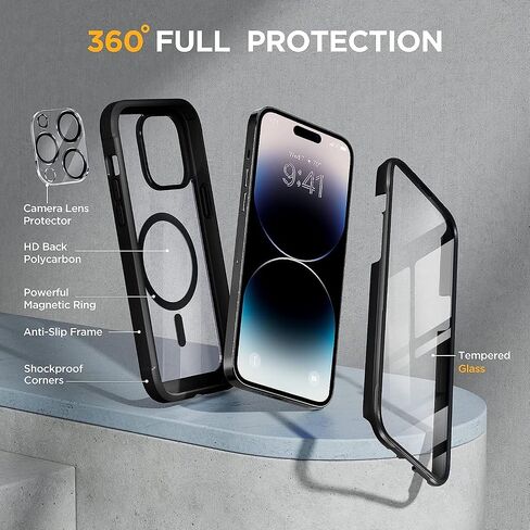 سلسلة Miracase Glass مصممة لـ iPhone 14 Pro Case 6.1 بوصة ، وترقية علبة المصد الكامل للجسم مع واقي شاشة زجاجي مضمّن 9H ، مع حامي عدسة الكاميرا ، الأرجواني الداكن in Saudi Arabia