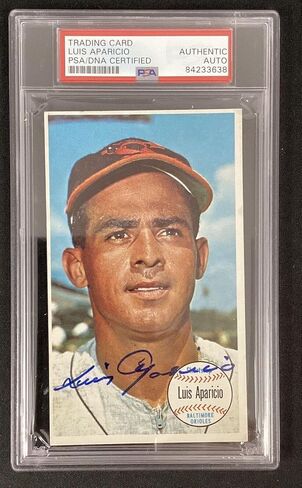 توقيع لويس أباريسيو 1964 Topps Giants # 39 Card Orioles Autograph HOF PSA/DNA - بطاقات البيسبول الموقعة in Saudi Arabia
