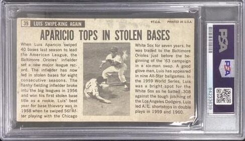 توقيع لويس أباريسيو 1964 Topps Giants # 39 Card Orioles Autograph HOF PSA/DNA - بطاقات البيسبول الموقعة in Saudi Arabia