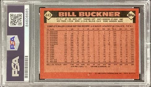 توقيع بيل باكنر 1986 Topps # 443 بطاقة البيسبول Sox WS Mets Auto PSA/DNA - بطاقات البيسبول الموقعة in Saudi Arabia