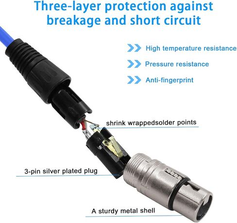 كابل D من النوع XLR بطول 1.6 قدم، عبوتان، أزرق، موصل مروري، D XLR ذكر إلى أنثى لصندوق المسرح المتميز، لوحة التصحيح، حامل اللوحة، صندوق الأرضية، بدون لحام لتركيب الصوت الاحترافي in Kuwait