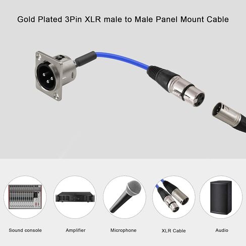 كابل D من النوع XLR بطول 1.6 قدم، عبوتان، أزرق، موصل مروري، D XLR ذكر إلى أنثى لصندوق المسرح المتميز، لوحة التصحيح، حامل اللوحة، صندوق الأرضية، بدون لحام لتركيب الصوت الاحترافي in Kuwait