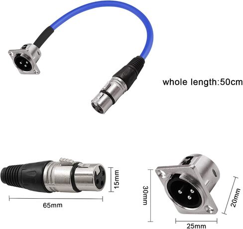 كابل D من النوع XLR بطول 1.6 قدم، عبوتان، أزرق، موصل مروري، D XLR ذكر إلى أنثى لصندوق المسرح المتميز، لوحة التصحيح، حامل اللوحة، صندوق الأرضية، بدون لحام لتركيب الصوت الاحترافي in Kuwait