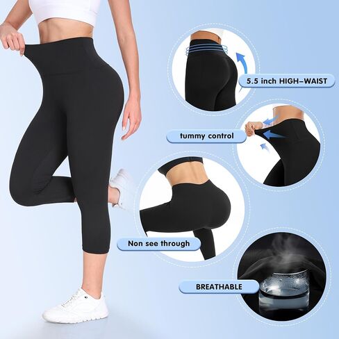 4 Pack Capri Leggings for Women Butt Lift High Waisted Tummy Control No See-Through Yoga Pants Workout Running in Kuwait