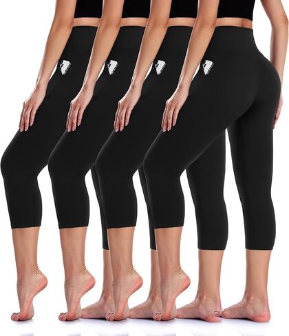 4 Pack Capri Leggings for Women Butt Lift High Waisted Tummy Control No See-Through Yoga Pants Workout Running in Kuwait
