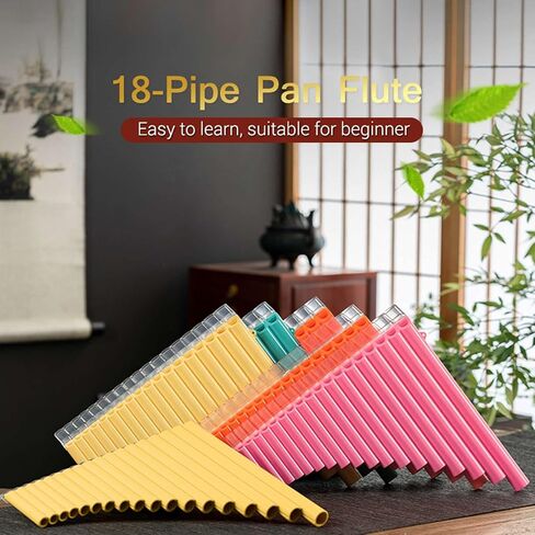 18 Pipes Pan Flute, C Tone & Wide Range of G G3, ABS Panpipes with Carry Bag for Chinese Traditional Woodwind Instrument (Orange) in Kuwait