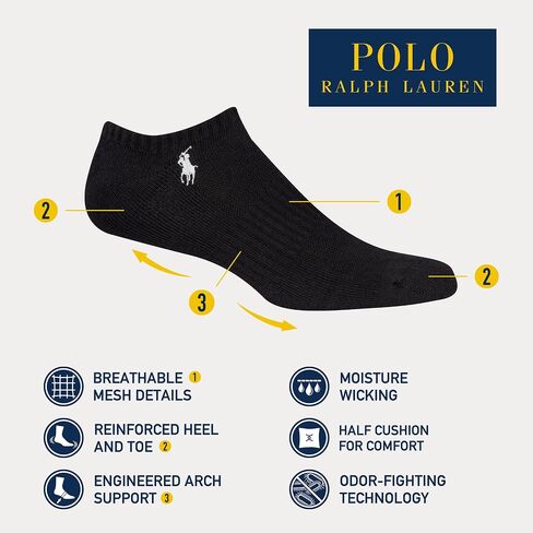 Polo Ralph Lauren Men's 6-Pack Polo 67 Athletic Low Cut Tab Sock, Black Assorted, 10-13 in Saudi Arabia
