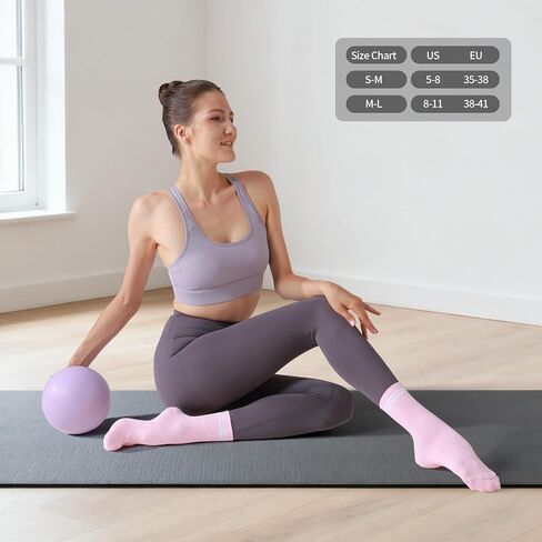 Pilates Grippy Socks for Women Striped Crew Cotton Cushioned Non-Slip Yoga Barre Workout Socks 4 Pairs in Saudi Arabia