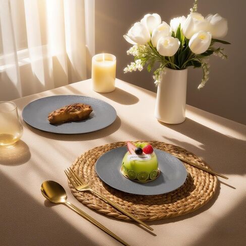 WONDERFUL 32pcs Light Grey Plastic Plates Reusable Unbreakable & Dishwasher safe Dishes Set Outdoor Plates Includes:16 Dinner 10" and 16 Dessert Plate 7.3" Ideal for BBQ Camping in Saudi Arabia