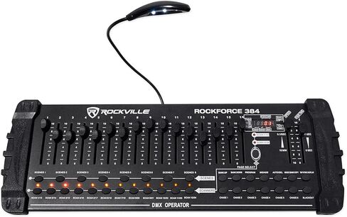 Rockville ROCKFORCE 384 Bundle: 384 Channel Light/Fog DMX Controller, DMX-WTR 2.4GHz Wireless Transmitter, DMX-WRE 2.4GHz Wireless Receiver w/9-Hour Rechargeable Battery, 3-Items in Saudi Arabia