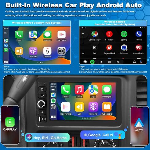 Car Radio for Chevrolet Chevy Silverado 1500/2500/3500 2003 2004 2005 2006, Tahoe 2003-2006, GMC Sierra 1500/2500/3500 2003-2006, Yukon 2004-2006, 7" Touch Screen Stereo, Wireless CarPlay WiFi GPS FM in Kuwait