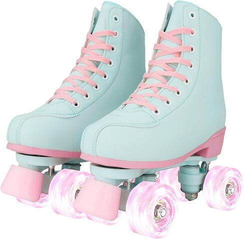 Women's and Girl's Classic Roller Skates,PU Leather Fantastic Flash Wheel Kid Roller Skates Girls Ages 6-12 Beginner for Indoor Outdoor in Saudi Arabia