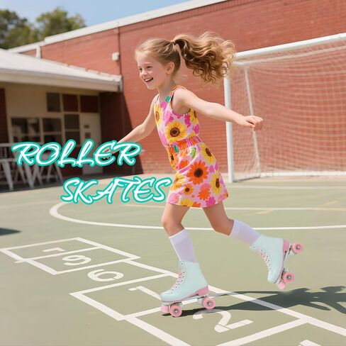 Women's and Girl's Classic Roller Skates,PU Leather Fantastic Flash Wheel Kid Roller Skates Girls Ages 6-12 Beginner for Indoor Outdoor in Saudi Arabia