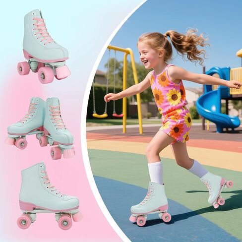 Women's and Girl's Classic Roller Skates,PU Leather Fantastic Flash Wheel Kid Roller Skates Girls Ages 6-12 Beginner for Indoor Outdoor in Saudi Arabia