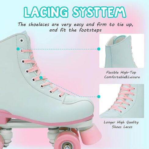 Women's and Girl's Classic Roller Skates,PU Leather Fantastic Flash Wheel Kid Roller Skates Girls Ages 6-12 Beginner for Indoor Outdoor in Saudi Arabia