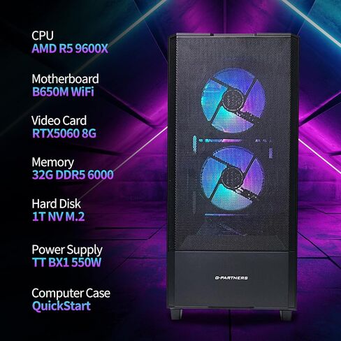 Gaming Desktop PC Core i5-14400F GeForce RTX 5060 8GB DLSS4, 32GB DDR4 RAM,1TB NVMe SSD,ARGB Cooling, Prebuilt Gaming Computer in Saudi Arabia