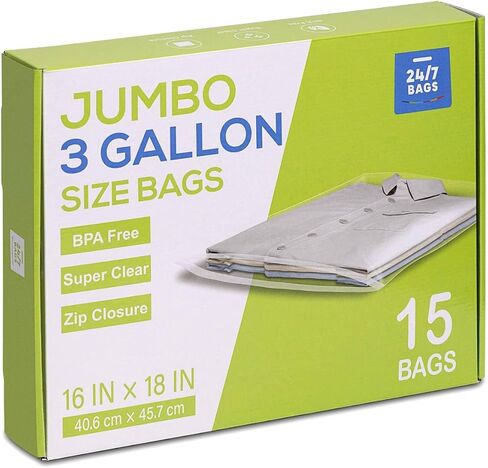15 Count - XX-Large Storage Zipper Bags, 10 Gallon Size 24" x 24", Jumbo, 3 Mils, BPA-Free, Seasonal Items, Clothes, Moving, and Other Needs, Heavy Duty in Kuwait