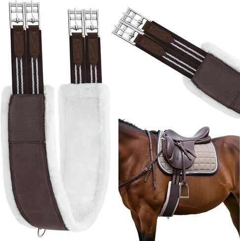 Brown English Girth for Horses Sizes 44-52 Inch Fleece Padded Dressage Horse Girth for English Saddle, Horse Competitions Riding, Double Elastic and Stainless Steel Buckles in Saudi Arabia