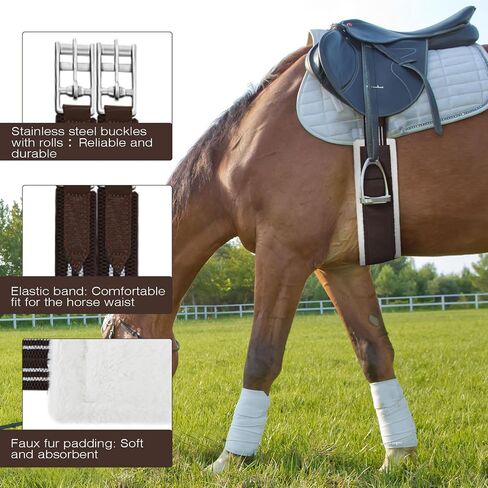 Brown English Girth for Horses Sizes 44-52 Inch Fleece Padded Dressage Horse Girth for English Saddle, Horse Competitions Riding, Double Elastic and Stainless Steel Buckles in Saudi Arabia