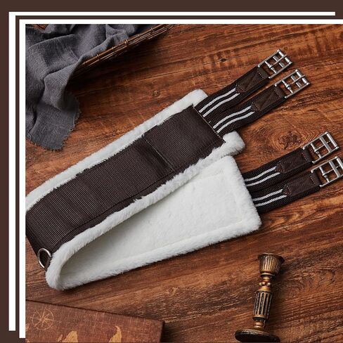 Brown English Girth for Horses Sizes 44-52 Inch Fleece Padded Dressage Horse Girth for English Saddle, Horse Competitions Riding, Double Elastic and Stainless Steel Buckles in Saudi Arabia