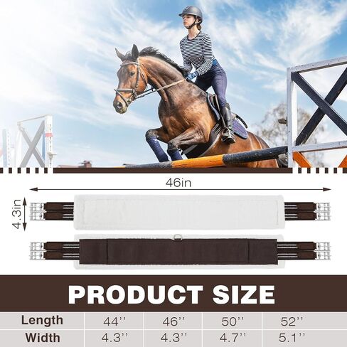 Brown English Girth for Horses Sizes 44-52 Inch Fleece Padded Dressage Horse Girth for English Saddle, Horse Competitions Riding, Double Elastic and Stainless Steel Buckles in Saudi Arabia