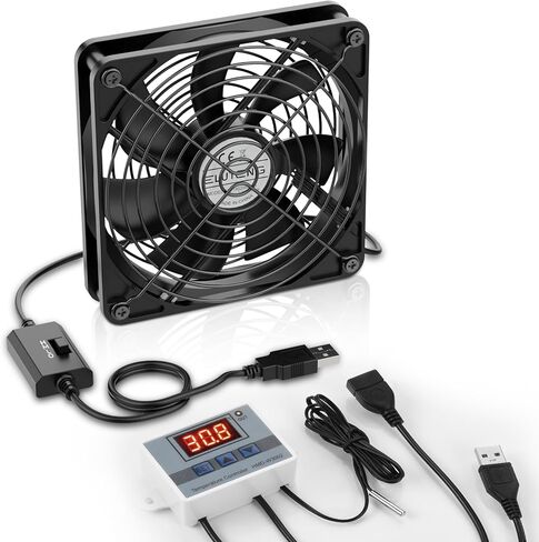 Eluteng USB Fan 120mm مع وحدة تحكم درجة الحرارة الرقمية ، 5 فولت USB مروحة كمبيوتر الكمبيوتر 1500 دورة في الدقيقة 3 سرعات قابلة للتعديل لوفتر الإلكترونية مع شواء معدني لجهاز الكمبيوتر المحمول/مربع/AV كودنت/PS5/جهاز التوجيه in Saudi Arabia
