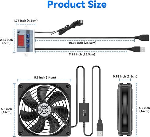 Eluteng USB Fan 120mm مع وحدة تحكم درجة الحرارة الرقمية ، 5 فولت USB مروحة كمبيوتر الكمبيوتر 1500 دورة في الدقيقة 3 سرعات قابلة للتعديل لوفتر الإلكترونية مع شواء معدني لجهاز الكمبيوتر المحمول/مربع/AV كودنت/PS5/جهاز التوجيه in Saudi Arabia
