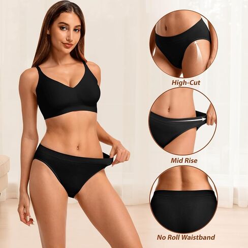 Womens High Cut Underwear Briefs Multipack - Full Coverage Seamless Stretch Mid Rise Panties for Everyday Comfort in Saudi Arabia