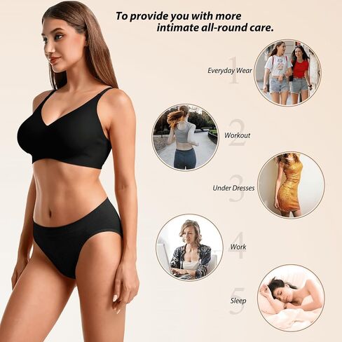 Womens High Cut Underwear Briefs Multipack - Full Coverage Seamless Stretch Mid Rise Panties for Everyday Comfort in Saudi Arabia