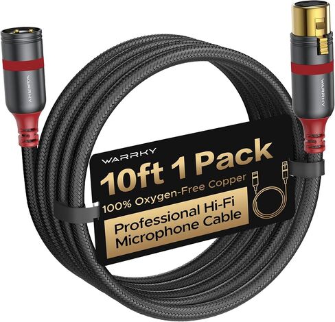 Warrky XLR Cables 10ft 2 Pack [نحاس خالي من الأكسجين (OFC)، موصل مطلي بالذهب] كابل ميكروفون متوازن ذكر إلى أنثى كابل Hi-Fi XLR احترافي in Kuwait