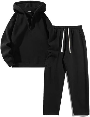 Sweat Suits Women 2 Piece Sweatpants and Hoodies Quarter Zipper Sweatshirt Hoodie Pullover Wide Leg Pants in Saudi Arabia