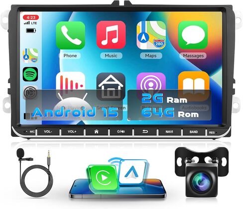 4G+64G Android 13 Double Din Car Stereo for VW Volkswagen SEAT Skoda Jetta Golf Polo Touran Support Wireless Carplay Android Auto, 9 Inch Touchscreen VW Car Radio with GPS, WiFi, Bluetooth, FM, 32 EQ in Kuwait